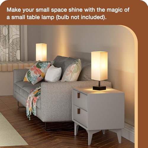 aooshine Small Bedside Table Lamp for Bedroom - Square White Fabric Shade