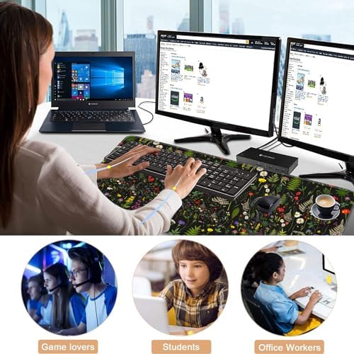 Mouse Pad,Large Pink Desk Mat, 4in1 XXL Mousepad + Keyboard Wrist Rest+Mouse Wrist Rest+Coaster Set with Ergonomic Desk Pad for Home Office Table Computer-Cute Flowers