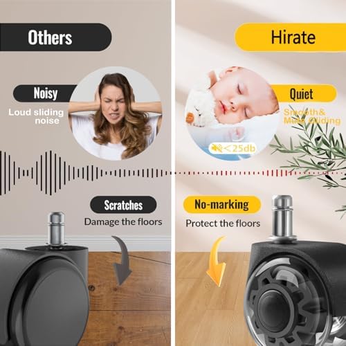 Hirate 2 inch Office Furniture Casters 7/16 inch Stem Dual Rubber Wheel