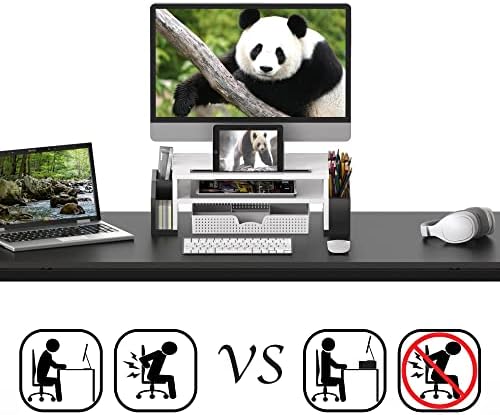 Simple Houseware Desk Monitor Stand Riser w/ Adjustable Tray, Black/White