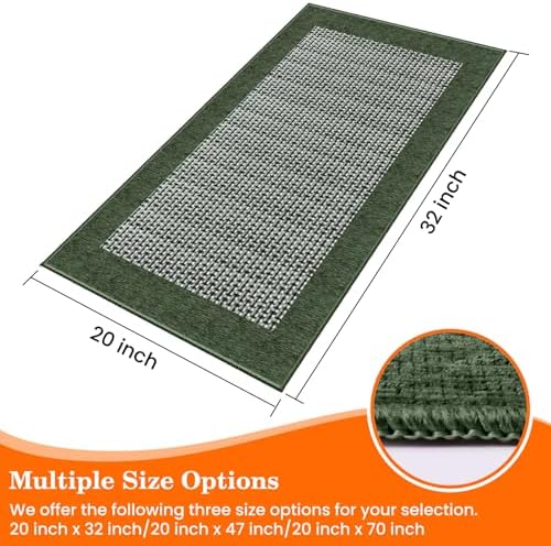 StepRite Kitchen Rugs, Kitchen Mats for Floor, 32"x20" Non-Slip Machine-Washable Kitchen Throw Rug, Green