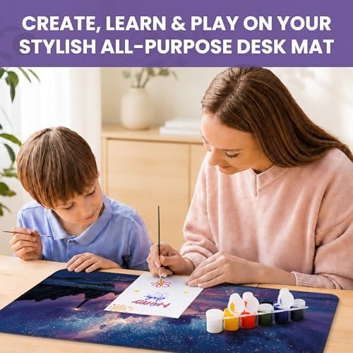 Aesthetic Desk Mat, Cute Luminous Rise Desk Pad Protector for Work & Decor, 35.4" x 15.7", Pretty Non-Slip Extended Mouse Pad for Office or Home