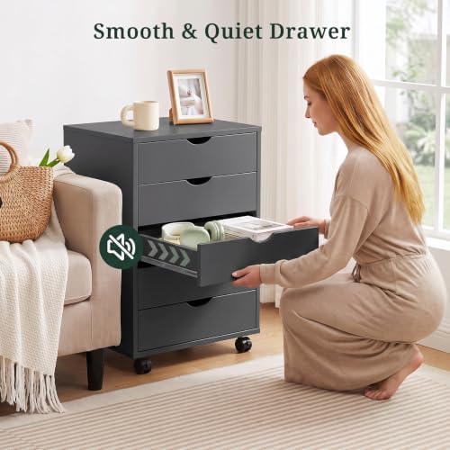 5 Drawer Mobile File Cabinet, Vertical Rolling Filing Cabinet