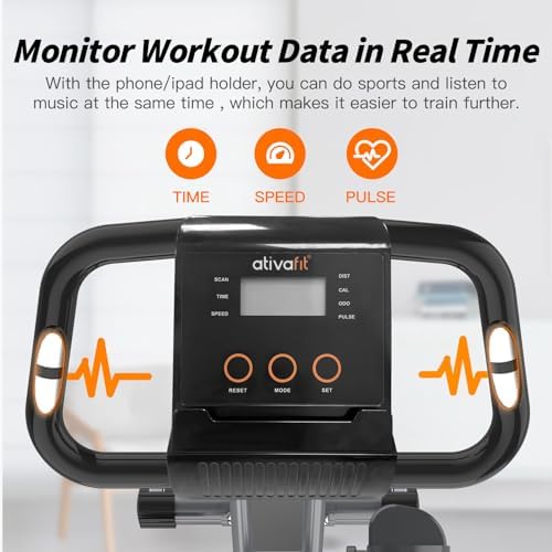 ATIVAFIT 5-in-1 Foldable Exercise Bike for Home, Upright & Recumbent Indoor Bike with 16-Level Magnetic Resistance, Resistance Bands, Quiet Cardio, Adjustable Seat