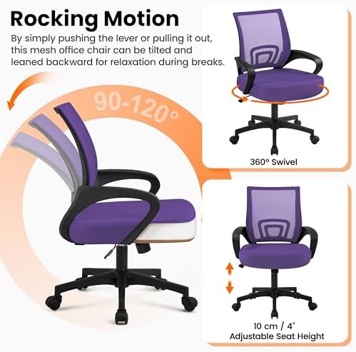 Yaheetech Mid-Back Mesh Computer Office Desk Chair Adjustable Swivel Purple