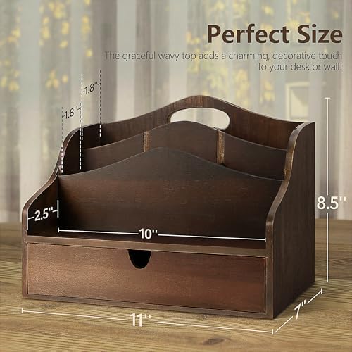 Rebee Vision Acacia Wood Mail Organizer for Desk Room Decor, Dark Brown