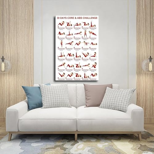 30 Day Core And Abs Challenge Ab Workout Exercise Chart Core Strength Fitness Room Canvas Poster Bedroom Decor Room Decor Frame 12x18inch