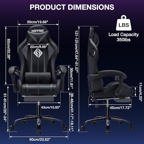 HOFFREE RGB Gaming Chair with Speakers Massage LED Lights Game Chair-Grey