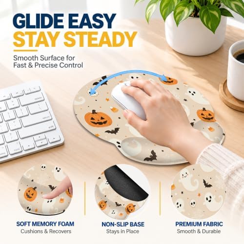 3 Piece Wrist Rest Mouse Pad Set with Keyboard Support Halloween Ghost