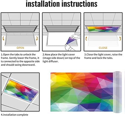 Fluorescent Light Cover Decorative Ceiling Light Filters,Abstract Pattern,for Classroom Office Hospitals Home Ceiling Decorative,2ft x 4ft,Multicolor