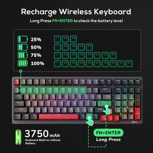 RK ROYAL KLUDGE RK98 Wireless Mechanical Keyboard, 3750mAh, 96% Layout