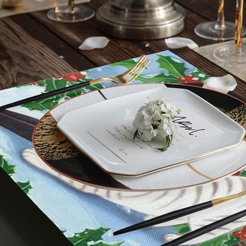Cloth Placemats Set of 6 for Dining Table, Cat Stretching Kitchen Placemats Heat Resistant Place Mats Linen Washable Table Mats, 12x18 in