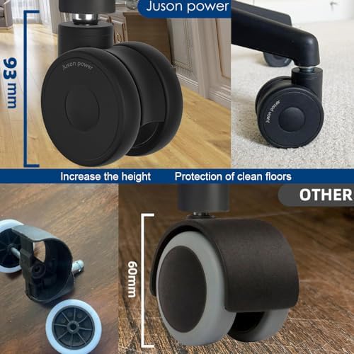 Office Chair Wheels casters 3 inch Silent Chair Wheels for Hardwood Floors and Carpet, Heavy Duty with Standard stem 7/16″* 7/8″(11mm*22mm), Load Capacity 600 Lbs Set of 5-3 Inch