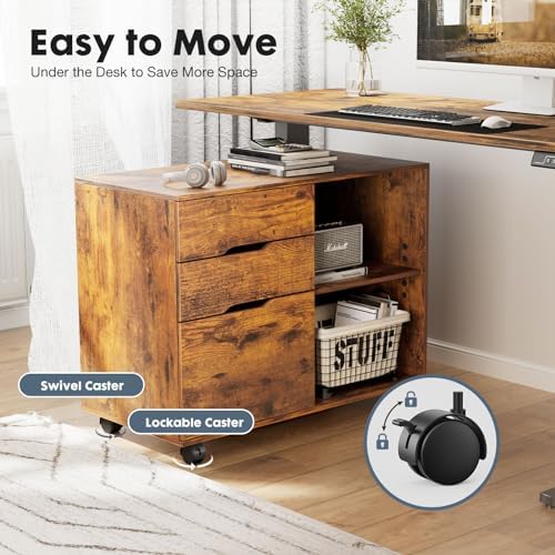 DUMOS File Cabinet with 3 Drawers, Wood Under Desk Storage Printer Stand