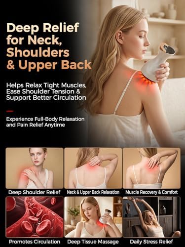 Shoulder Massager for Pain Relief and Circulation, Deep Tissue Shoulder Massager with Heat, Vibration, SoothingPulse & LED Light for Muscle Relaxation and Rotator Cuff Relief