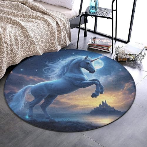 Soft Round Yoga Carpet, Office Chair Decor Round Mat for Carpet and Hardwood Floors Unicorns