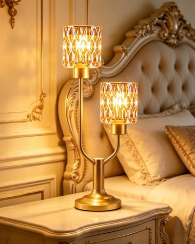 Lightdot Mid Century Modern Table Lamp Vintage Gold Lamp Dimmable Gift