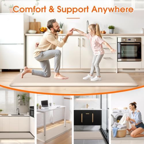 Kitchen Mat for Floor, Anti-Fatigue Mat Kitchen Rug, 17.3"x60"x0.8'', Khaki