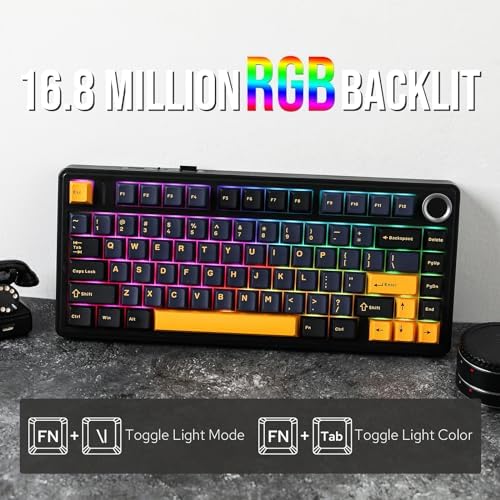 EPOMAKER x Aula F75 Gasket Mechanical Keyboard, 75% Wireless Hot Swappable Gaming Keyboard with Five-Layer Padding&Knob, BT/2.4GHz/USB-C, RGB (Black, LEOBOG Reaper Switch)