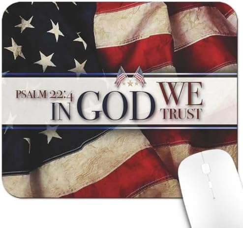 9.5x7.9 Inch Office/Gaming Mouse Pad, in God We Trust Psalm 22:4 Christian Bible Verse Scripture Quote, Vintage American Flag Patriotic Background Cute Anti-Slip Mat for Desk