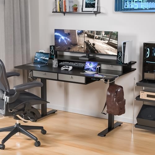 63 x 30 Inch Electric Standing Desk with 4 Drawers, Classic Black