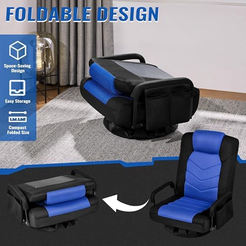 Yaheetech Floor Gaming Chair High-Back Swivel Adjustable Folding Seat Blue