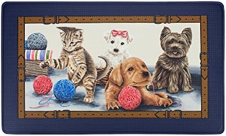 PowerSellerUSA Printed Anti Fatigue Mat, Non Slip Printed Textured Comfort Standing Floor Mats for Living, Dining Room, Bedroom, Kitchen, Office, Work (18x30 in., Playful Kitty and Puppies)