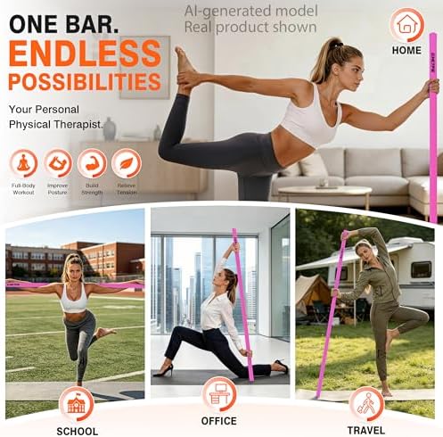 Adjustable Yoga Stick for Stretching & Balance, Upgraded Workout Pilates Equipment for Back Posture Corrector, 4-Section Steel Mobility Bar for Flexibility, Physical Therapy, Exercise Training