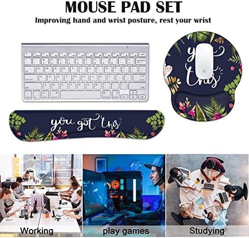 Keyboard Wrist Rest and Mouse Pad Wrist Support Set with Coasters, You Got This Inspirational Quote Wrist Mouse Pad with Non-Slip PU Base for Home Office Working Studying Easy Typing & Pain Relief