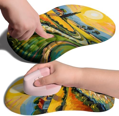 Ergonomic Joint Wrist Support Mouse Pad with Memory Foam Cushion Massage Bump, Carpal Tunnel Pain Relief Mousepad Slope Design for Wrist Rest, 11.8x7.9 in, Warm Sun