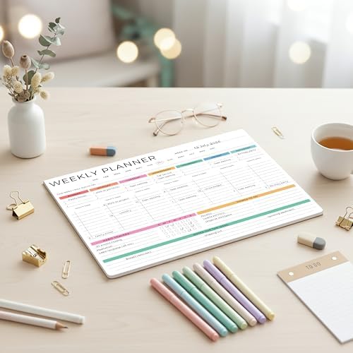 Beautiful Weekly Planner - Undated To Do List Notepad with 52 Sheets
