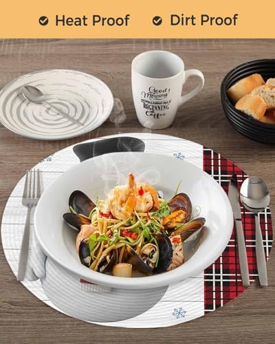 15inch Round Braided Placemats Set of 8, Washable Woven Dining Table Mats, Polypropylene Place Mats for Kitchen Table Home Decoration, Art Snowman Christmas