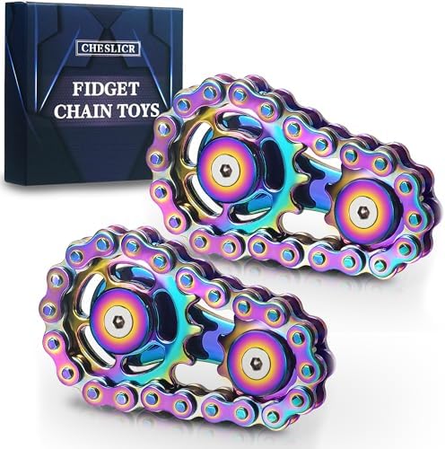 Fidget Spinner Toy for Adults Metal Figette Bike Chain for Adult Men Pain Stim ADHD Teen Cool Gadgets Quiet Desk Offices Anxiety Relief Items Stress Tool Sensory Spiky - Colorful 2pc