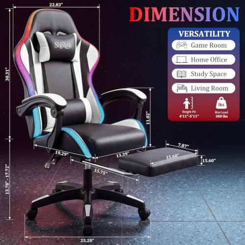 RGB Gaming Chair with Massage & Footrest, Built-in Speakers Chair