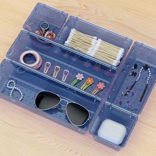 12 Pack Clear Drawer Organizer Set, Drawer Storage Trays, Storage Bins