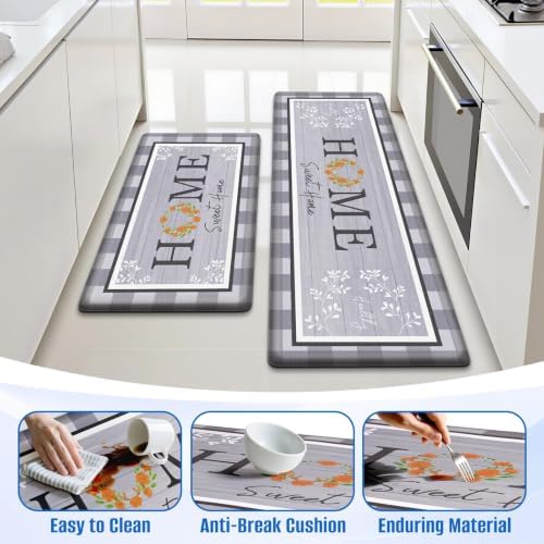 Kitchen Mats 2PCS, Anti Fatigue Rugs, 17.3x30+17.3x47.2in, Grey