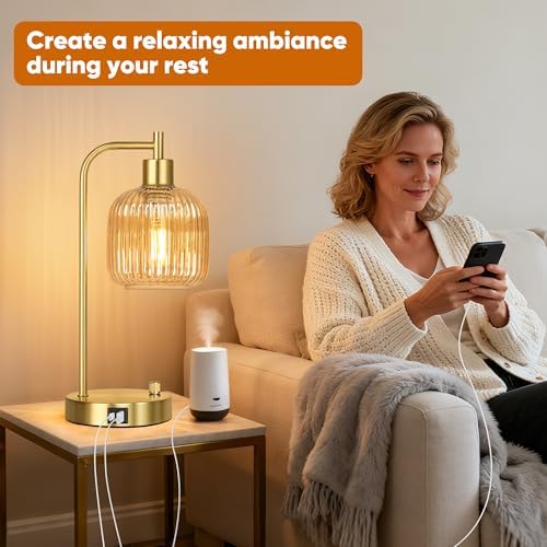 Champagne Glass Table Lamps Set of 2, Dimmable Bedside Lamps for Bedroom