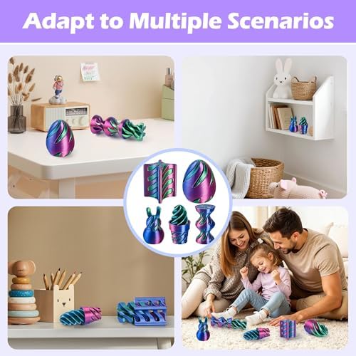 5 Pack Spinning Fidget Toys Purple 3D Printed Desk Decor Set