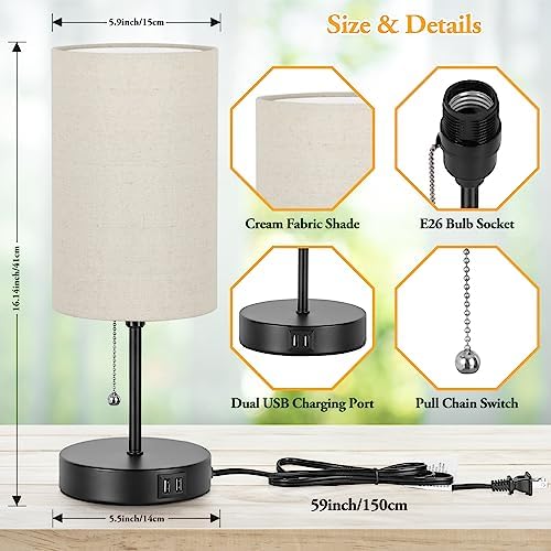 Lakumu 2 Sets Table Lamps with 2 USB, Minimalist Beside Lamps for Bedroom