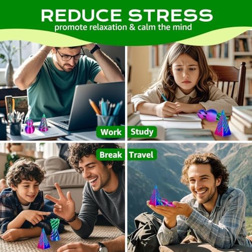 3D Printed Fidget Toys (3 Pack), Impossible Cone & Pyramid Spiral Toy, Optical Illusion Passthrough Desk Toys for Adults & Kids, Stress Relief Sensory Fidgets for Anxiety, Cool Office Gifts, 3PCS