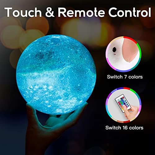 BRIGHTWORLD 7.1inch Galaxy Lamp 16 Colors Moon Lamp 3D Printing, Remote & Touch Control USB Rechargeable, Birthday Gifts for Women Room Decor Aesthetic（Black Hand Base）