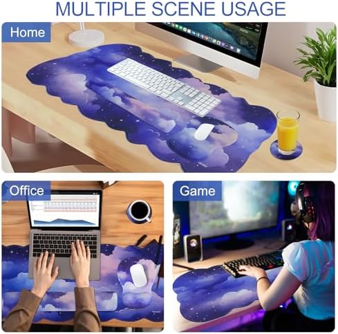 Petmolico Desk Pad Set with Wrist Rest for Keyboard & Mouse, Cloud Sky