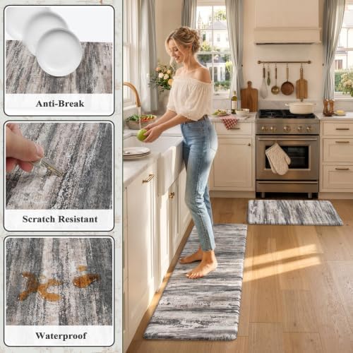 KIMODE Anti Fatigue Kitchen Mats for Floor, Abstract Farmhouse Kitchen Rugs