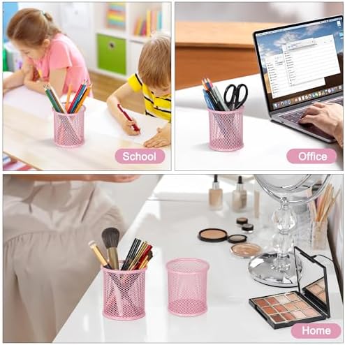 EasyPAG Pencil Holder for Desk, 2 Pack Metal Pen Organizer, Mesh Pencil Cup Organizer for Home, Office, Classroom, School, Pink