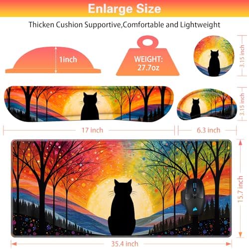 Canjoy Desk Mat with Wrist Rest, Anime Black Cats Keyboard and Mouse Pad