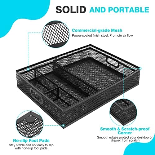 Office Drawer Organizer 3 Pack, Office Supplies Desk, Black Mesh Drawer Organizer Hold Pens & A4 Sized File, 12 x 9 Inches for Teachers and Students