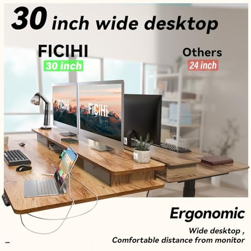FiCiHi 55x30Inch Standing Desk with Drawers,Electric Height Adjustable Desk