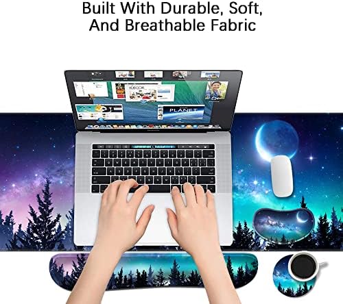 MIBITRI Keyboard Mouse Pad Set, Extended Gaming Mouse Pad+Ergonomics Keyboard Wrist Rest Support, Memory Foam, Easy Typing Pain Relief, 3Pcs XXL Ultra Thick Desk Mat, Moon Forest