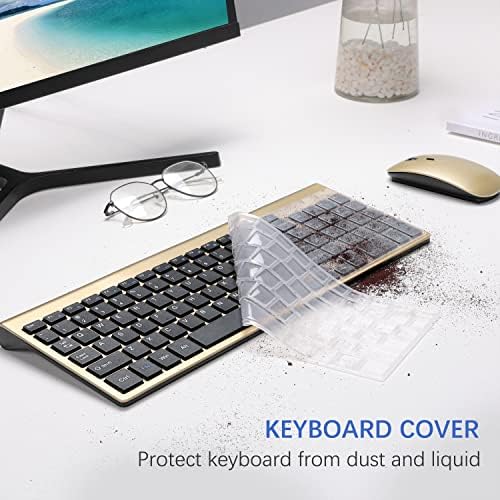 Wireless Keyboard and Mouse Ultra Slim Combo, TopMate - Gold Black