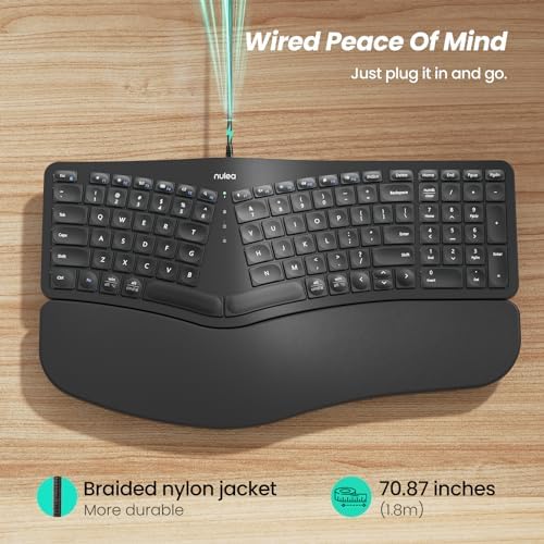 Nulea Ergonomic Split Keyboard Wired with Wrist Rest and USB-C Connection